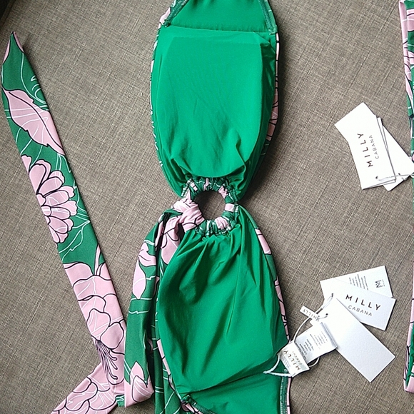 Milly Cabana Luxury Pink and Green Floral Halter Bikini Resort Cheeky Large NWT - Picture 7 of 13